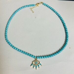Turquoise Beaded Evil Eye Necklace